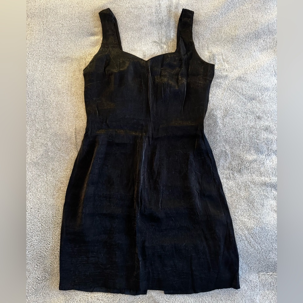 Vintage 90s Crinkled Metallic Little Black Dress - Size S - Picture 6 of 7